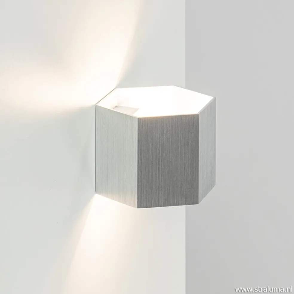 Aluminium wandlamp 6-hoek up+down