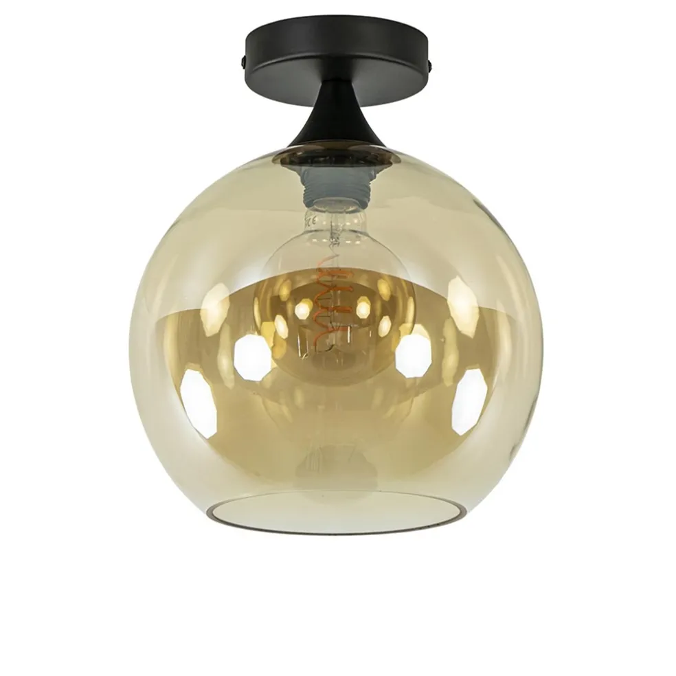 Amber glazen plafondlamp 25 cm met zwart