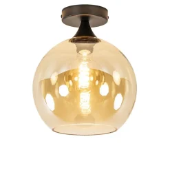 Amber glazen plafondlamp 25 cm met zwart
