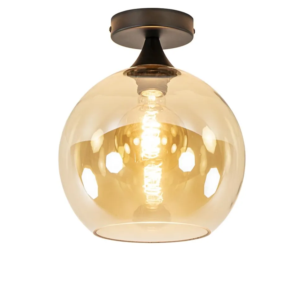 Amber glazen plafondlamp 25 cm met zwart