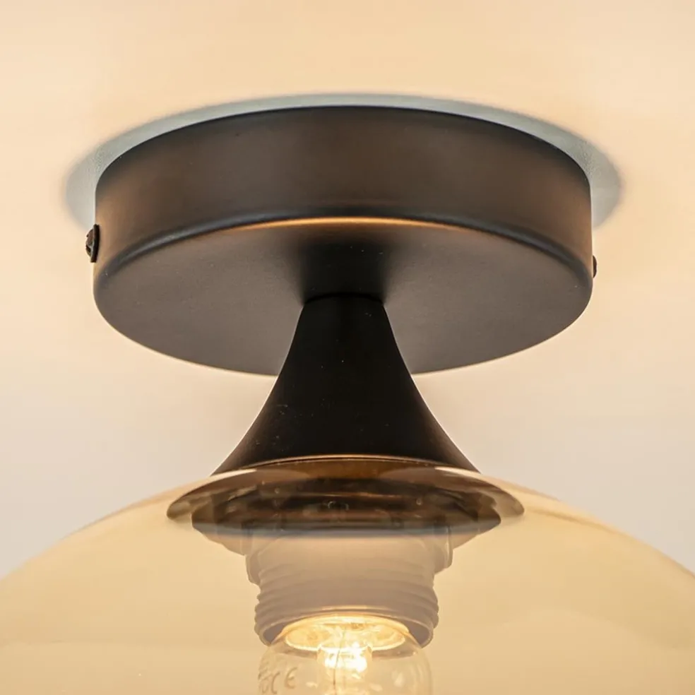 Amber glazen plafondlamp 25 cm met zwart