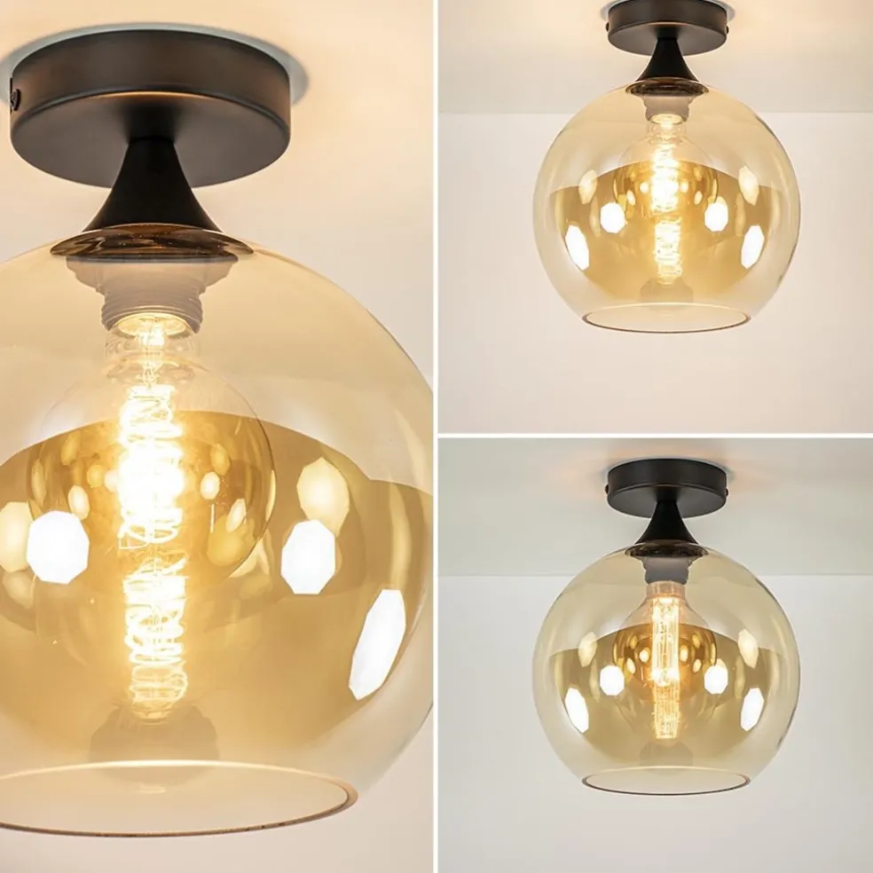 Amber glazen plafondlamp 25 cm met zwart