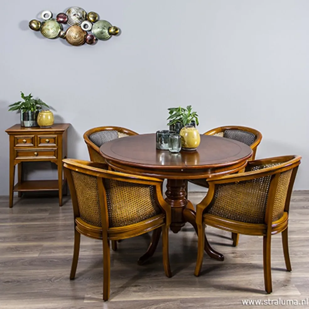 Armstoel met webbing en stoffen zitting