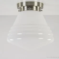 Art Deco plafondlamp staal met wit gl.