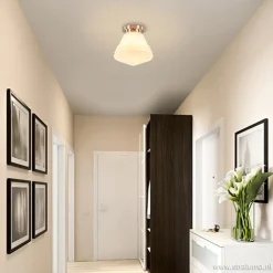 Art Deco plafondlamp staal met wit gl.