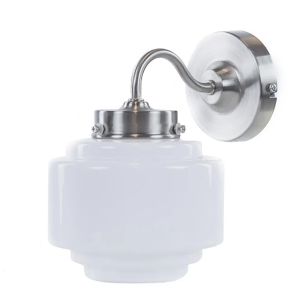 Art Deco wandlamp staal met wit glas