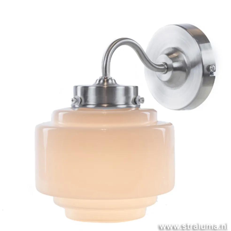 Art Deco wandlamp staal met wit glas