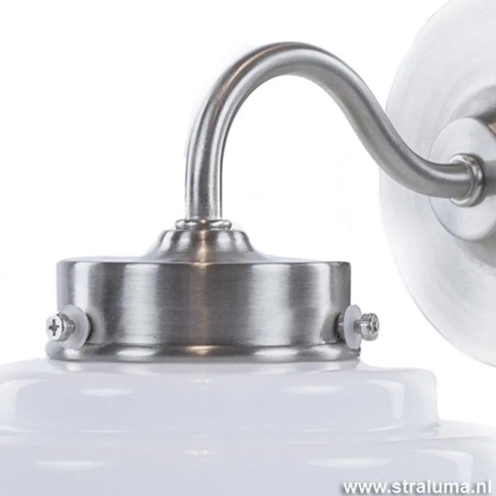 Art Deco wandlamp staal met wit glas