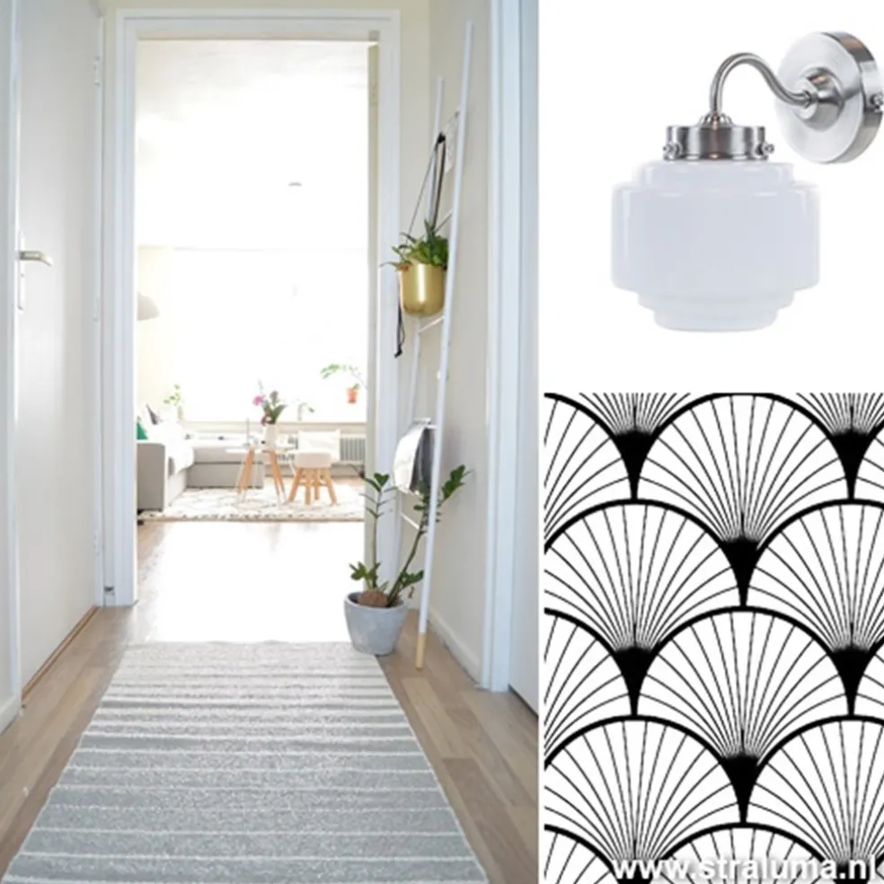 Art Deco wandlamp staal met wit glas