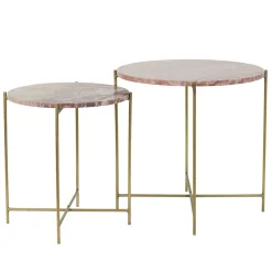 Bijzettafel Delon set van 2 marrmer roze/goud