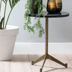 Bijzettafel Lomelo zwart marmer met antiek brons