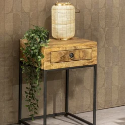 Bijzettafel met lade mangohout/metaal