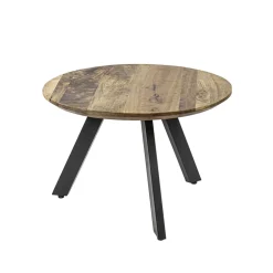 Bijzettafel rond mangohout met zwart staal 60 cm