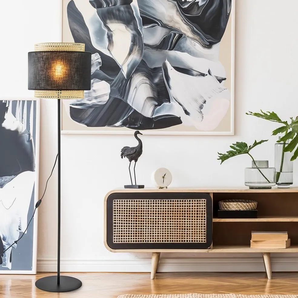 Boho vloerlamp mat zwart met webbing