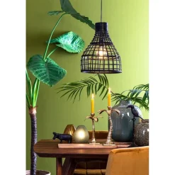 Botanische hanglamp Puerto rotan mat zwart