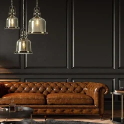 Bronzen scheepslamp met amber glas 33 cm