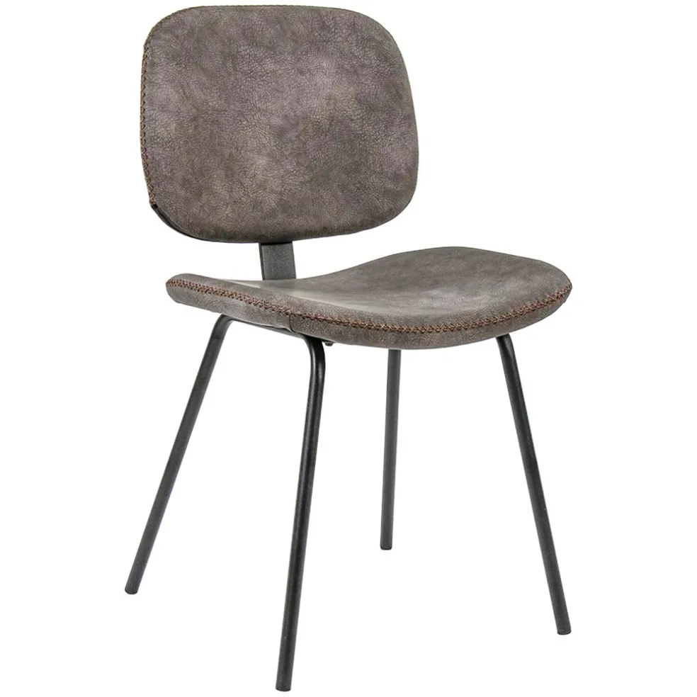 Bruine eetkamerstoel van imitatietleer met zwart onderstel