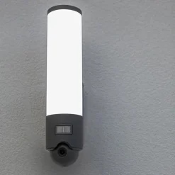 Buitenlamp cilinder donker grijs inclusief LED en camera