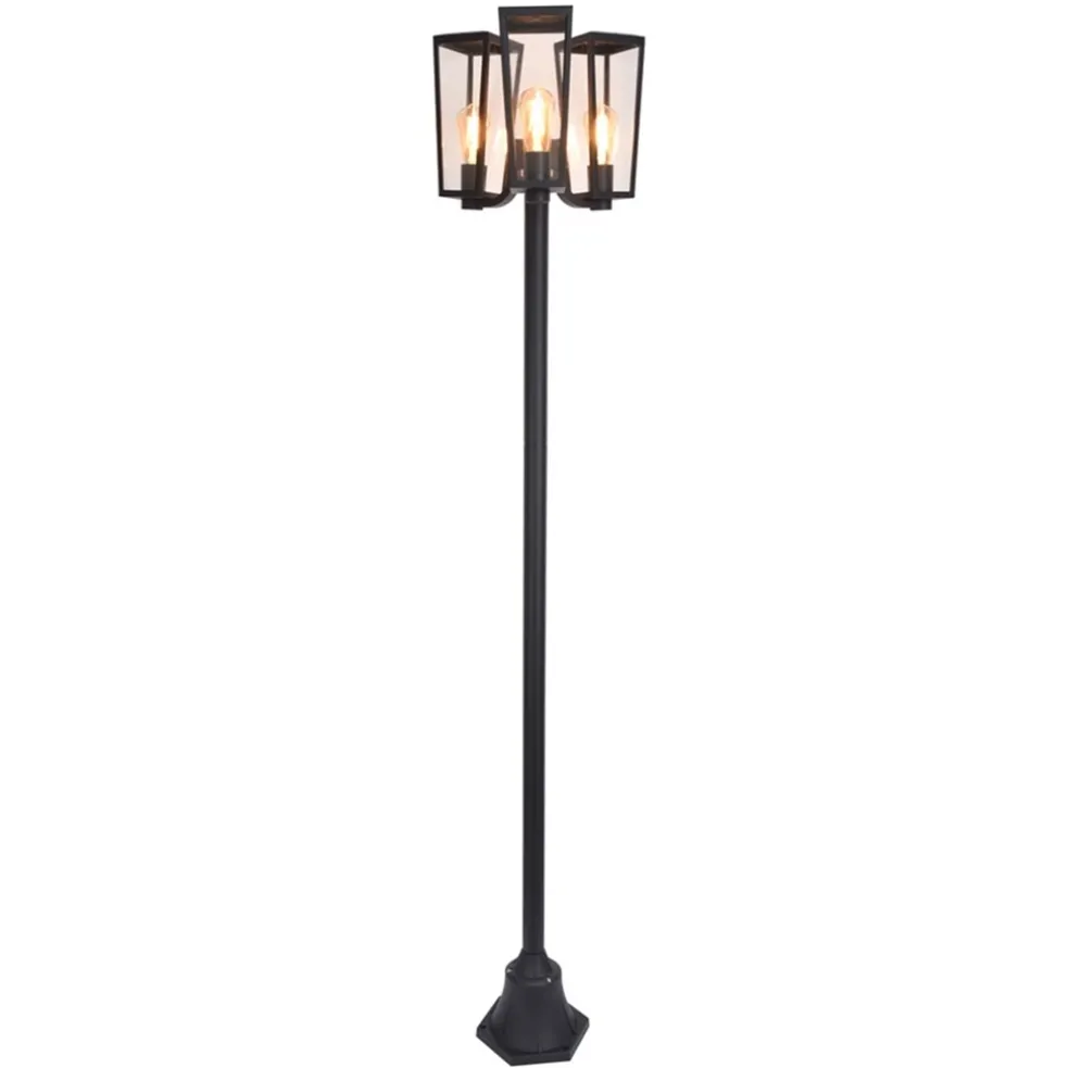 Buitenlamp lantaarn 3-lichts mat zwart met helder glas