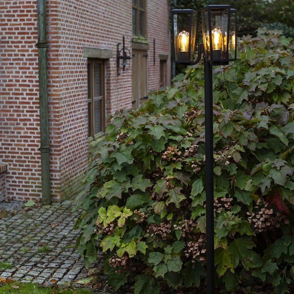 Buitenlamp lantaarn 3-lichts mat zwart met helder glas
