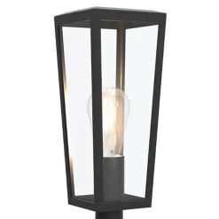 Buitenlamp lantaarn op voet zwart met helder glas