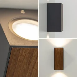 Buitenlamp up+down GU10 donker grijs/hout