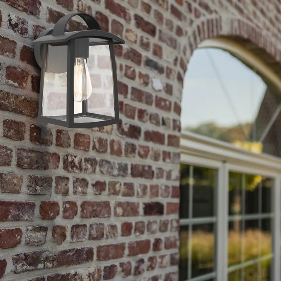 Buitenlamp wand zwart met helder glas