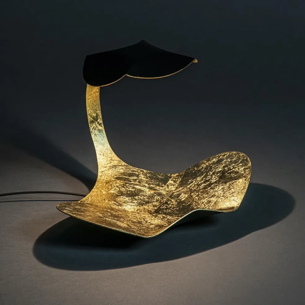 Chique design tafellamp LED zwart met goldleaf