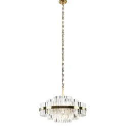 Chique hanglamp brushed brass met helder kristal