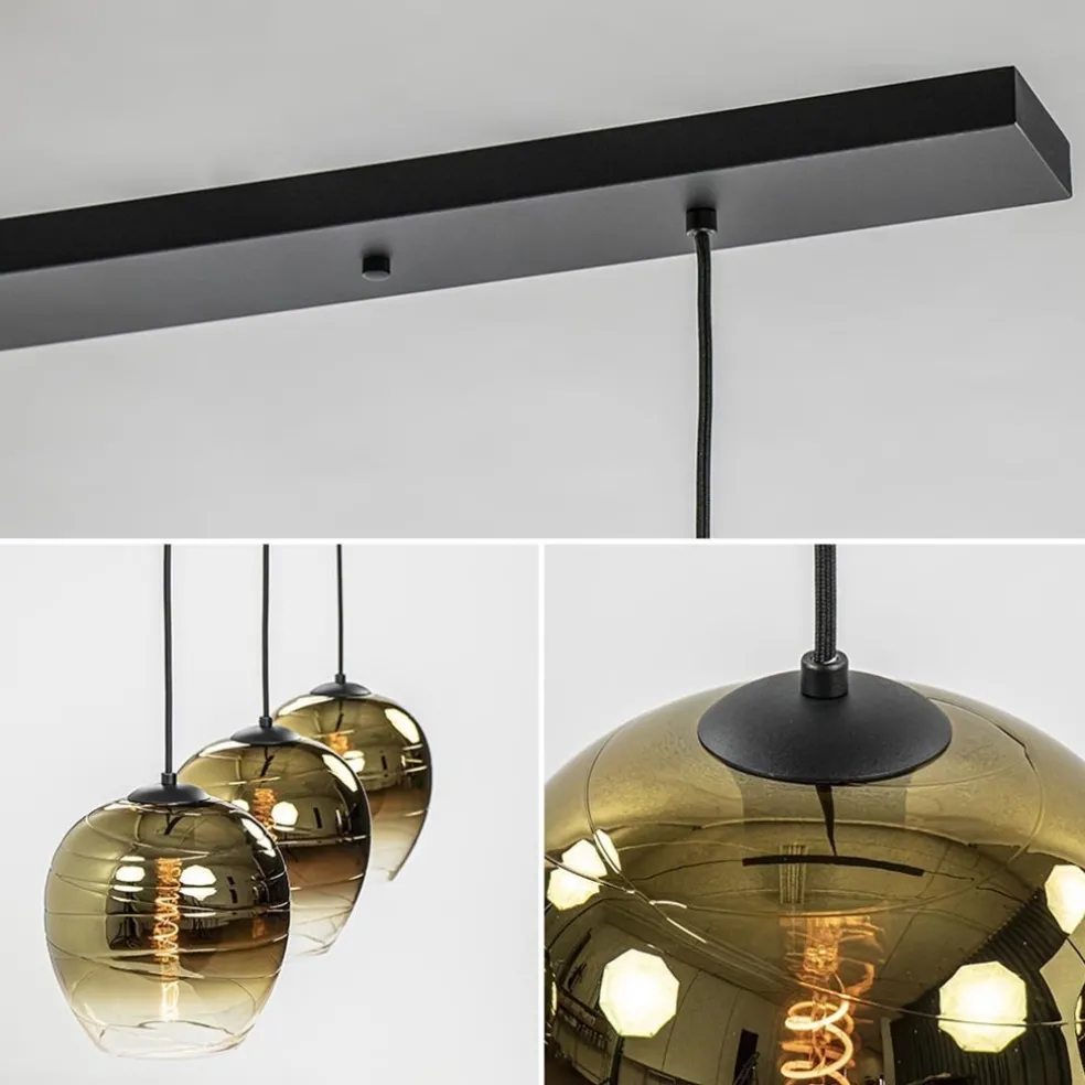 Chique hanglamp 3-lichts zwart met goud