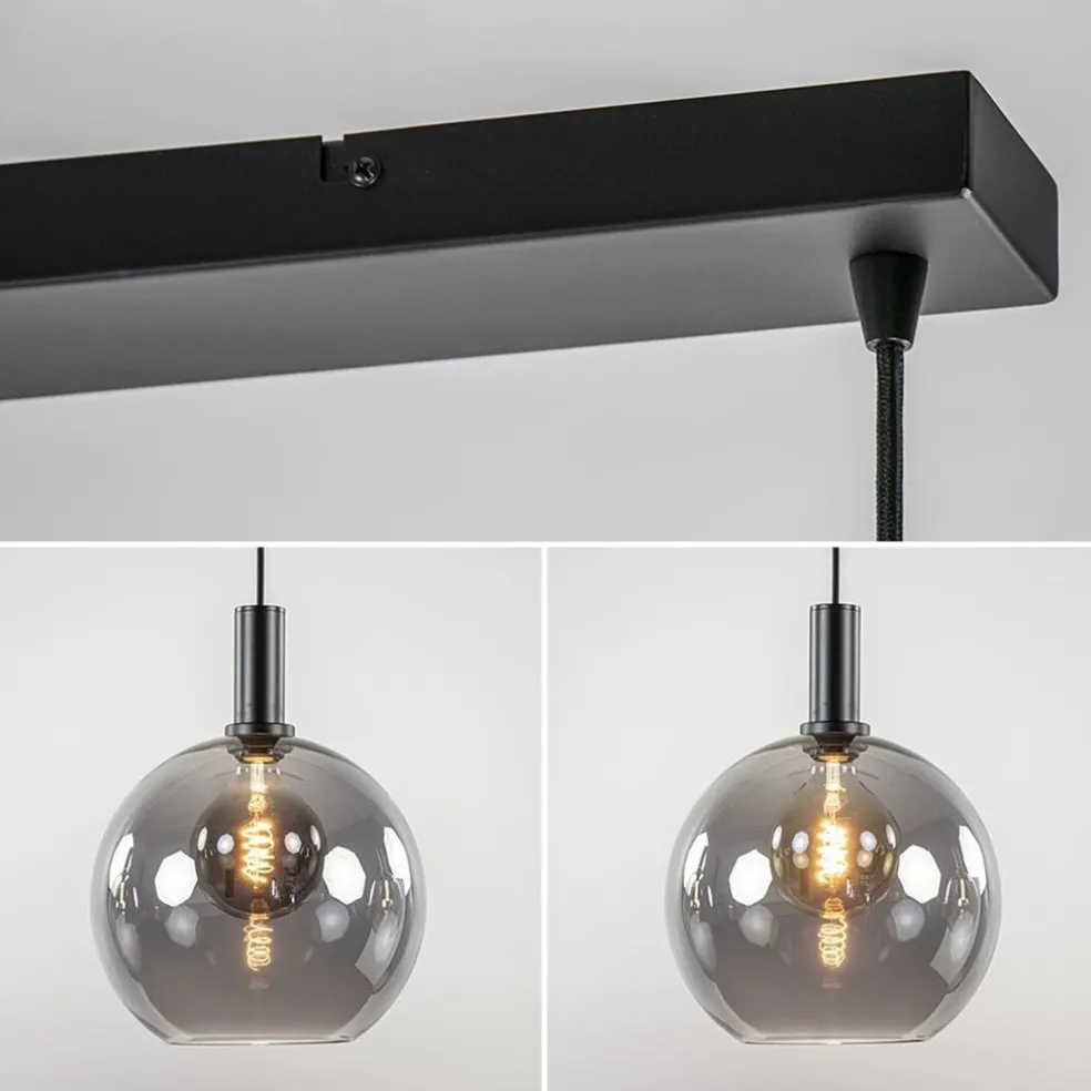 Chique 3-lichts hanglamp zwart met smoke glazen bollen
