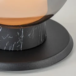 Chique tafellamp zwart marmer met smoke glazen kap
