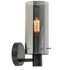 Chique wandlamp zwart met smoke glas cilinder