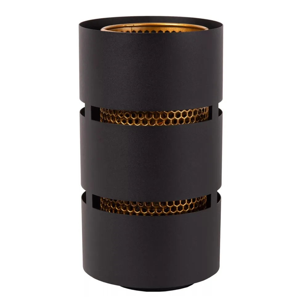 Cilinder tafellamp zwart metaal met goud