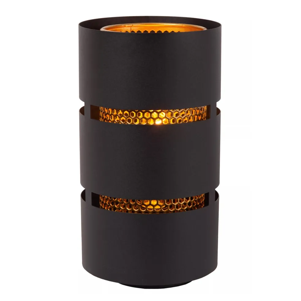 Cilinder tafellamp zwart metaal met goud