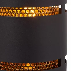 Cilinder tafellamp zwart metaal met goud