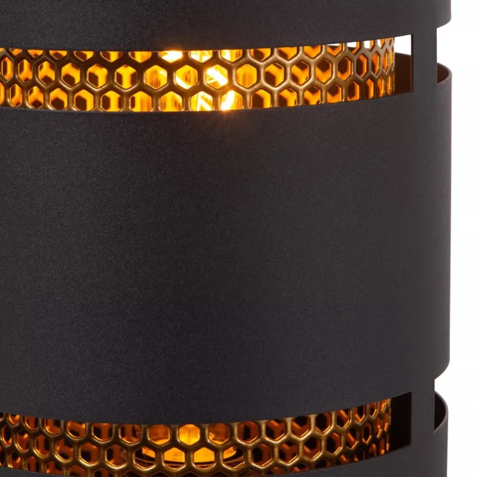 Cilinder tafellamp zwart metaal met goud