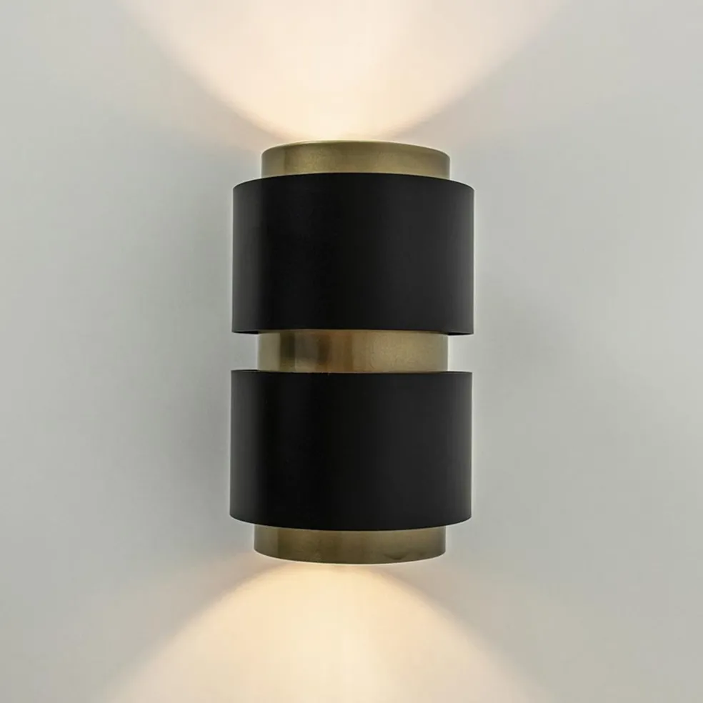 Cilinder wandlamp G9 mat zwart met goud