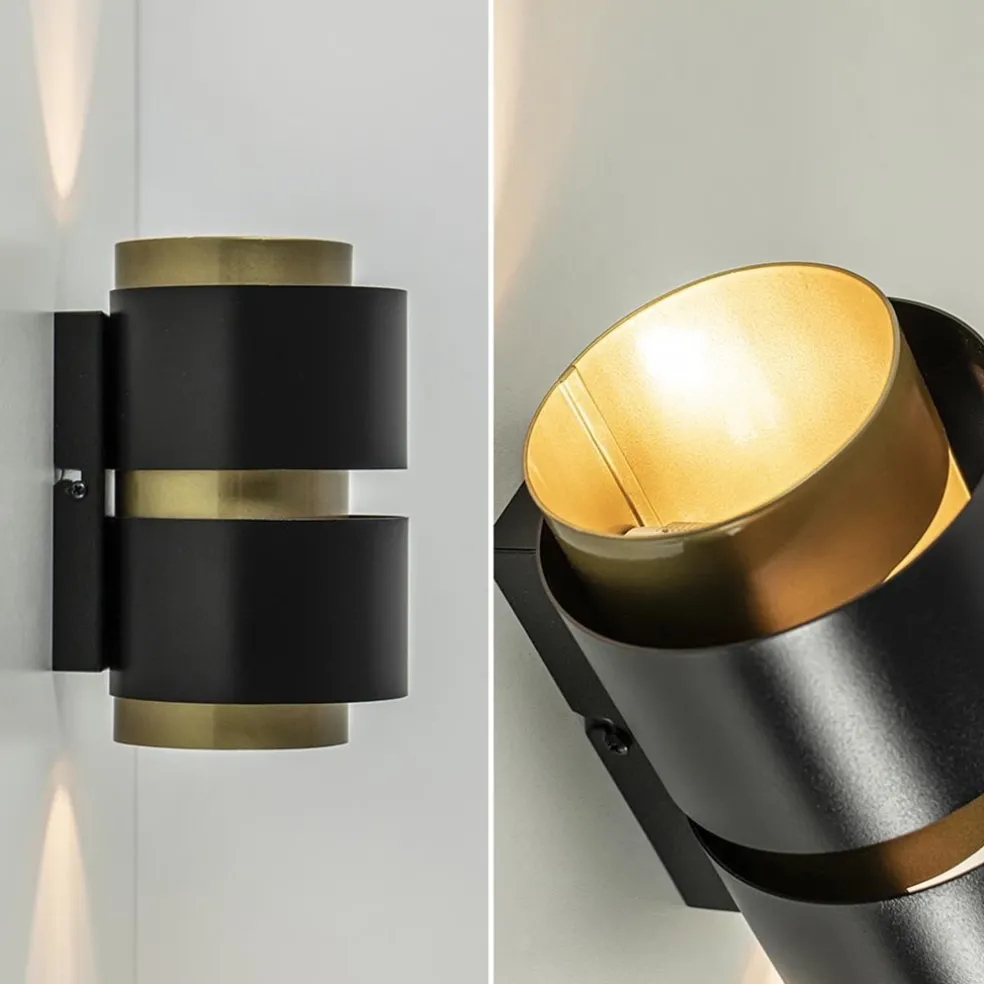 Cilinder wandlamp G9 mat zwart met goud