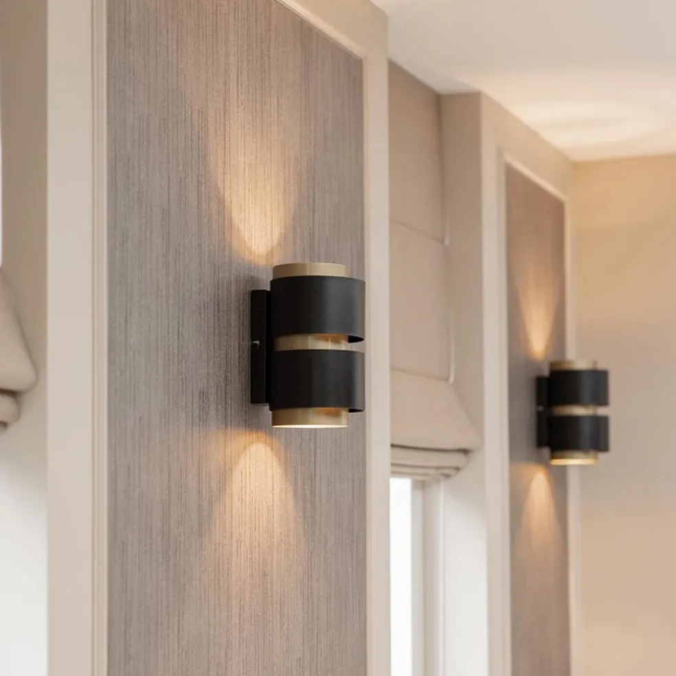 Cilinder wandlamp G9 mat zwart met goud