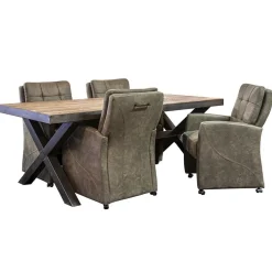 Comfortabele armstoel olijf groen met wieltjes en handgreep