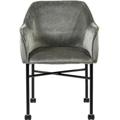 Comfortabele armstoel velours grijs met wieltjes