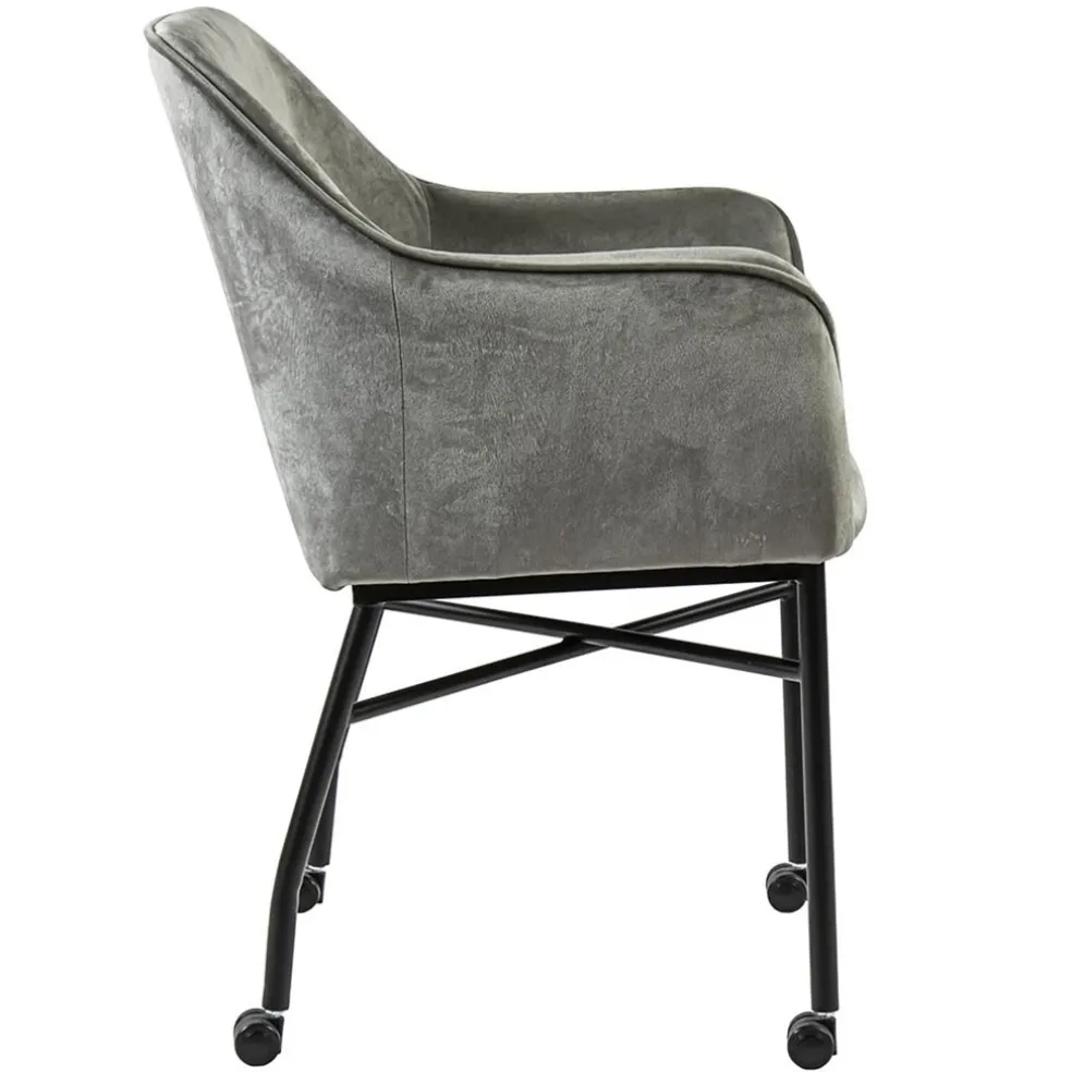 Comfortabele armstoel velours grijs met wieltjes