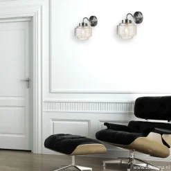 Deco wandlamp staal met helder glas