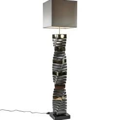 Decoratieve vloerlamp grijs/goud met vierkante kap