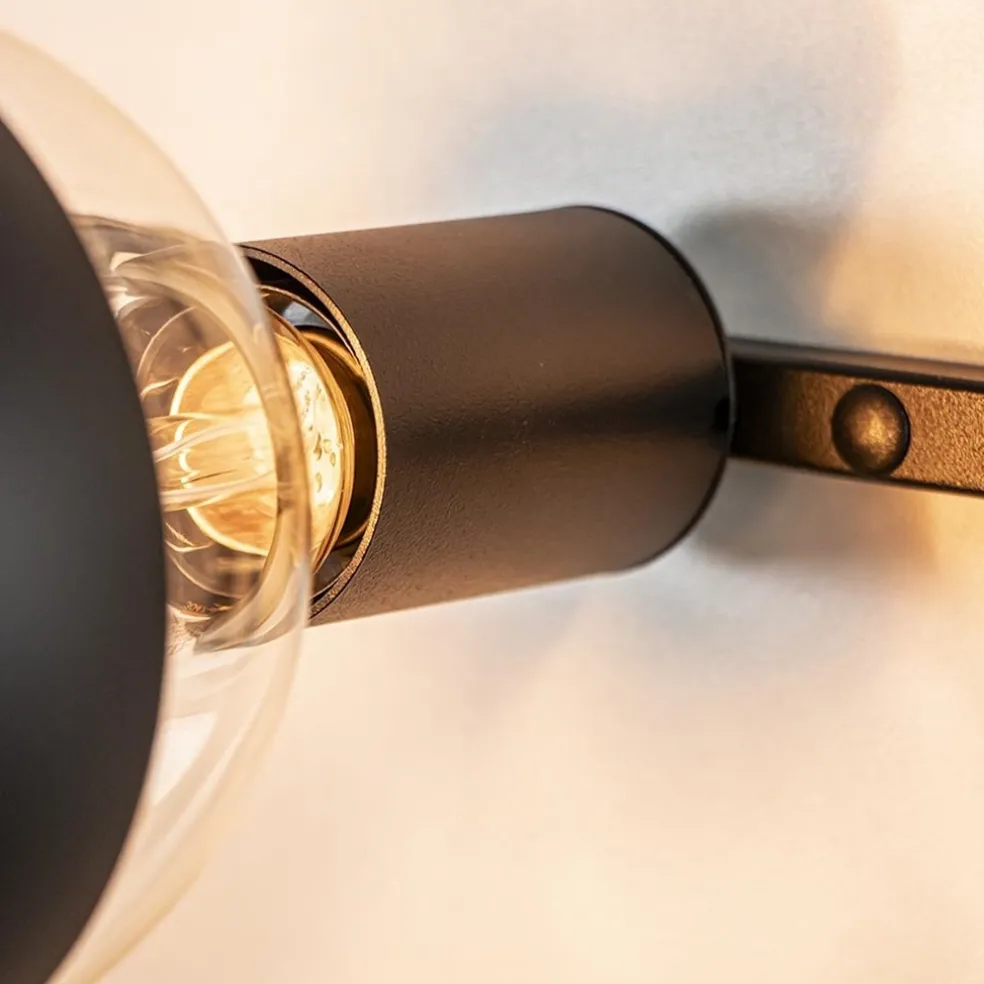 Decoratieve wandlamp zwart met 2 plantenpotten