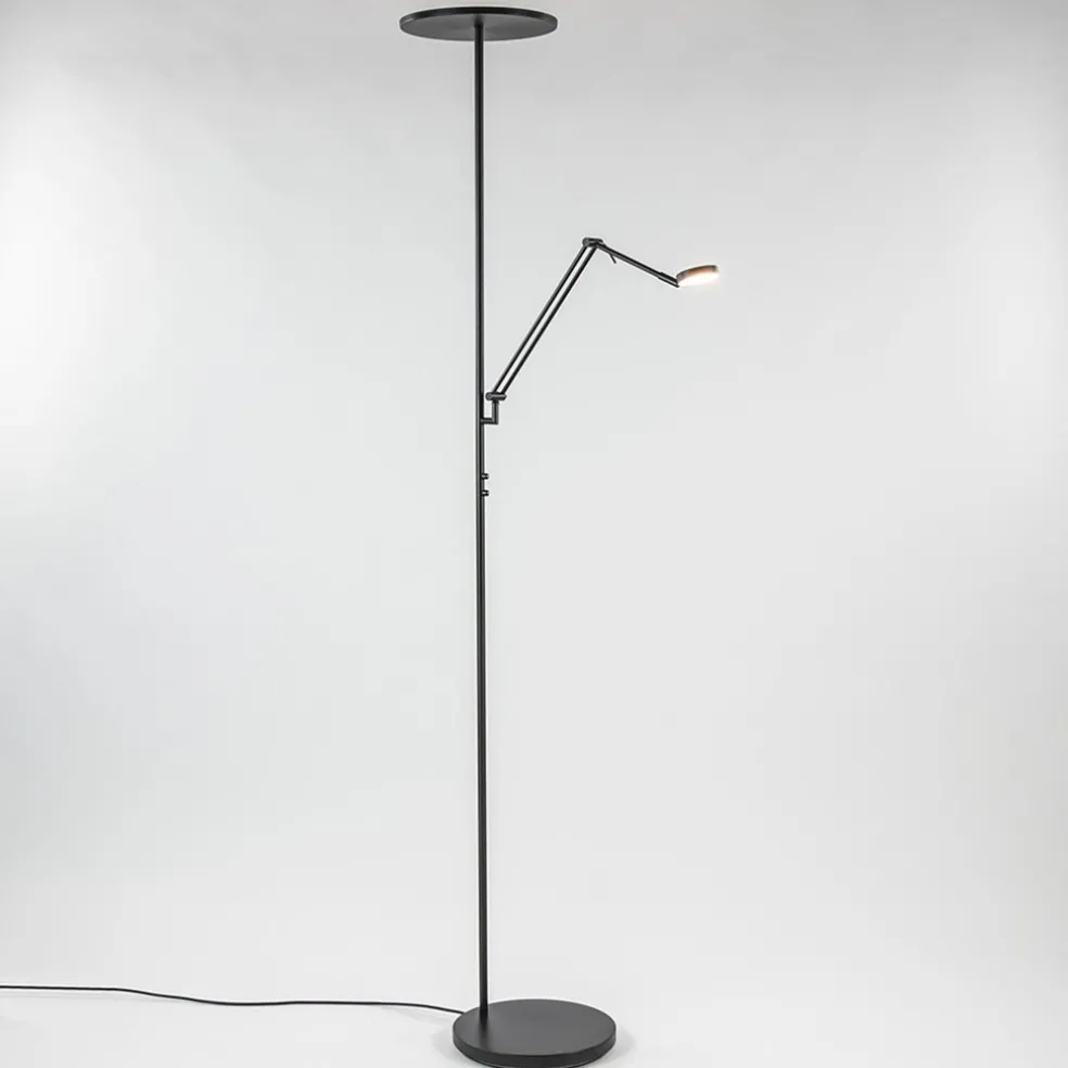 Design LED uplighter met leesarm zwart geborsteld staal