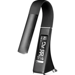 Design tafellamp zwart met klok en dimbaar LED