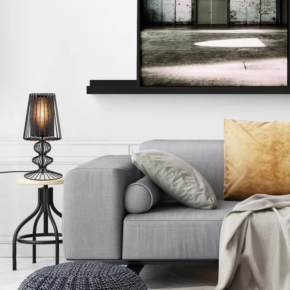 Draad tafellamp zwart met cilinder kap