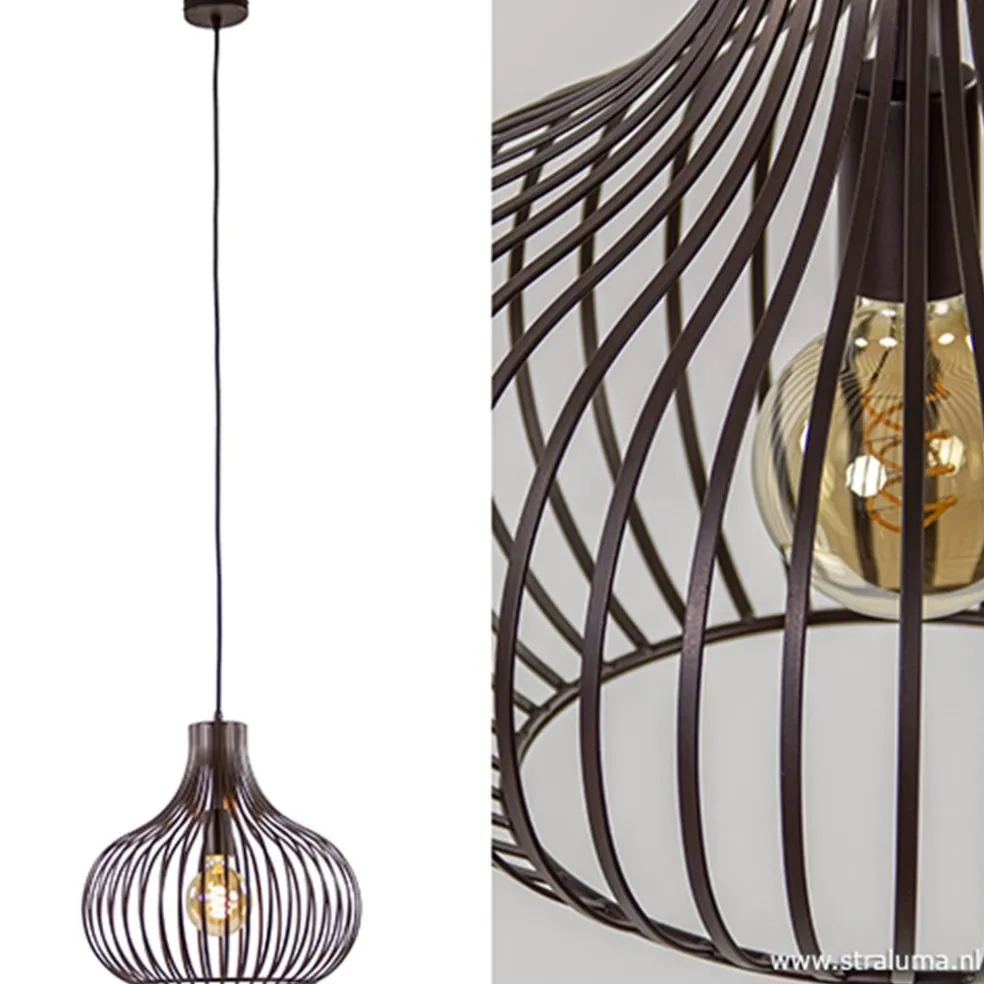 Draadhanglamp landelijk brons-bruin 38cm